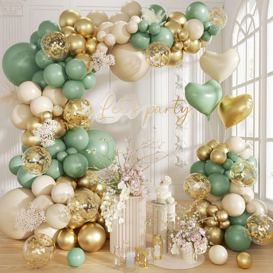 Futureferry balloon arch kit in sage green and gold for elegant celebrations