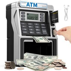 Fuwidvia ATM Piggy Bank front view with rechargeable design and coin slot