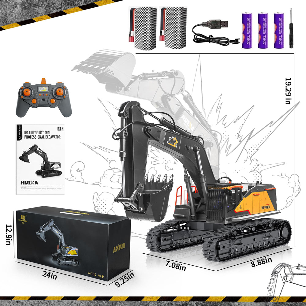 FUYLE 22-channel RC excavator cab rotation demonstrates 680-degree maneuverability.