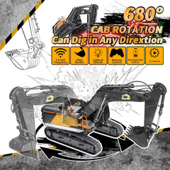 FUYLE 22-channel RC excavator lights and sounds enhance lifelike construction play.