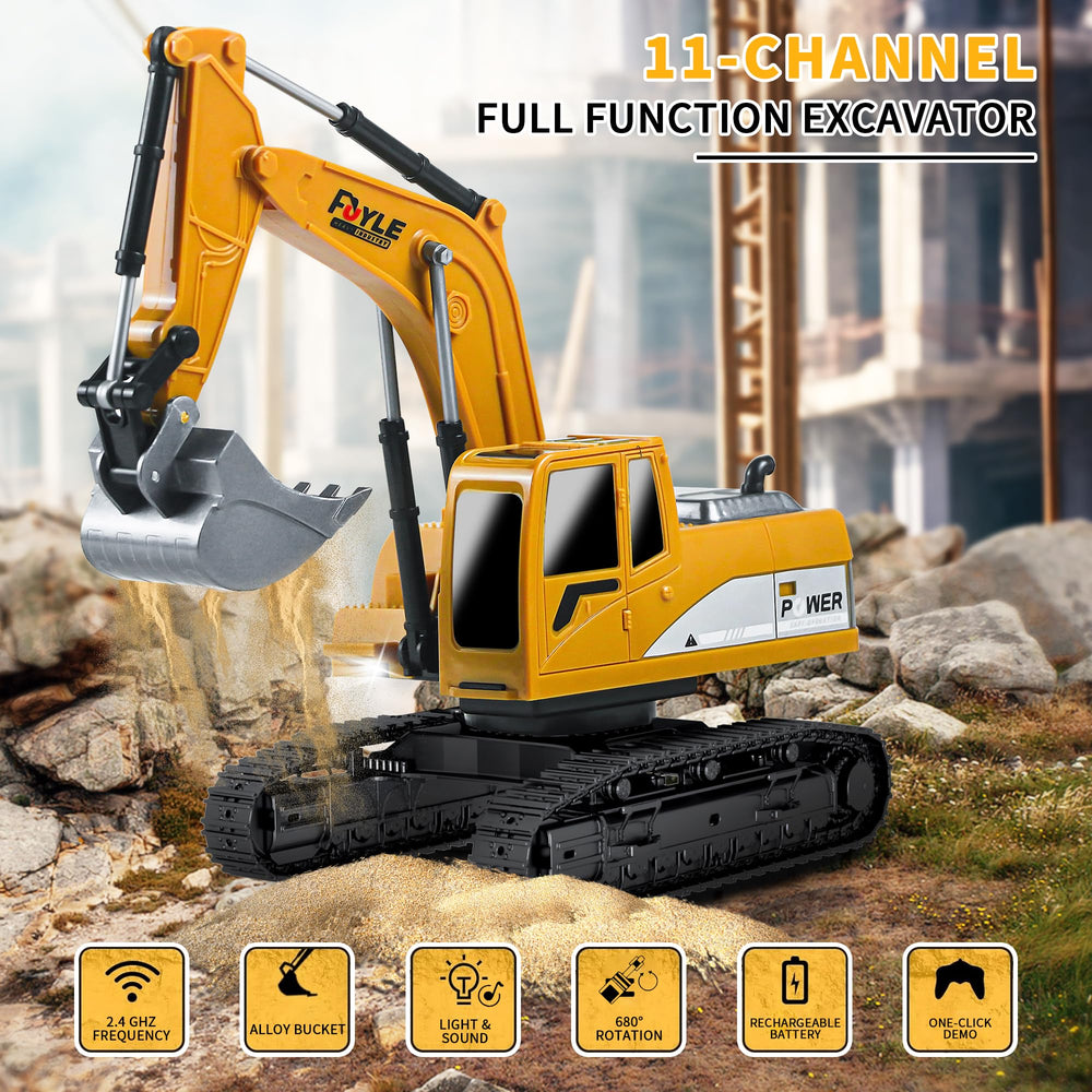 FUYLE RC excavator toy cab rotation close‑up for dynamic digging action