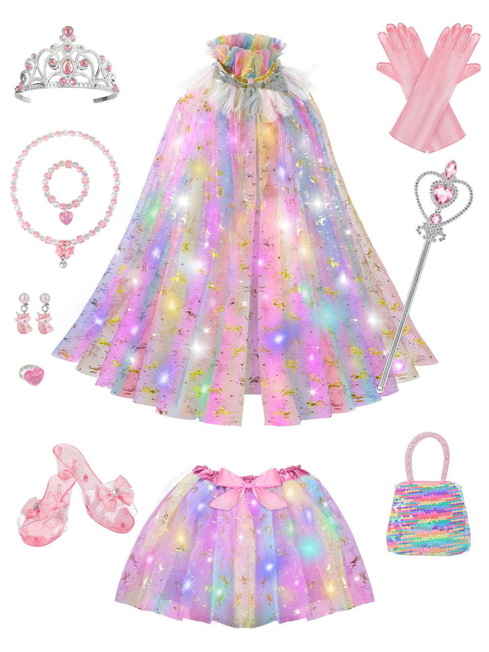 Fuzmo light-up princess dress in pink glows for magical playtime.