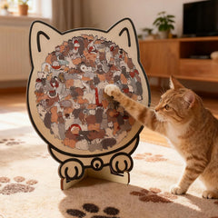 FVELPLT acrylic cover framing the finished cat puzzle vividly.