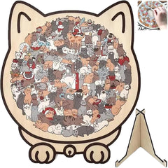 FVELPLT cat-shaped puzzle 135 pieces assembled as wall art.