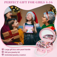 FVUUKOSIIT pink gift box with pearl handle showcases premium storage for 242-piece jewelry set.