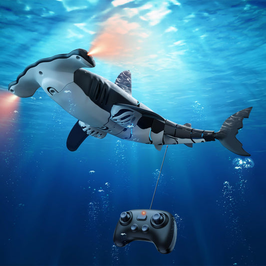 Fygurso RC shark diving 5ft depth for immersive underwater exploration.