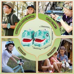 Fygurso kids walkie talkies blue dinosaur in use during outdoor hike