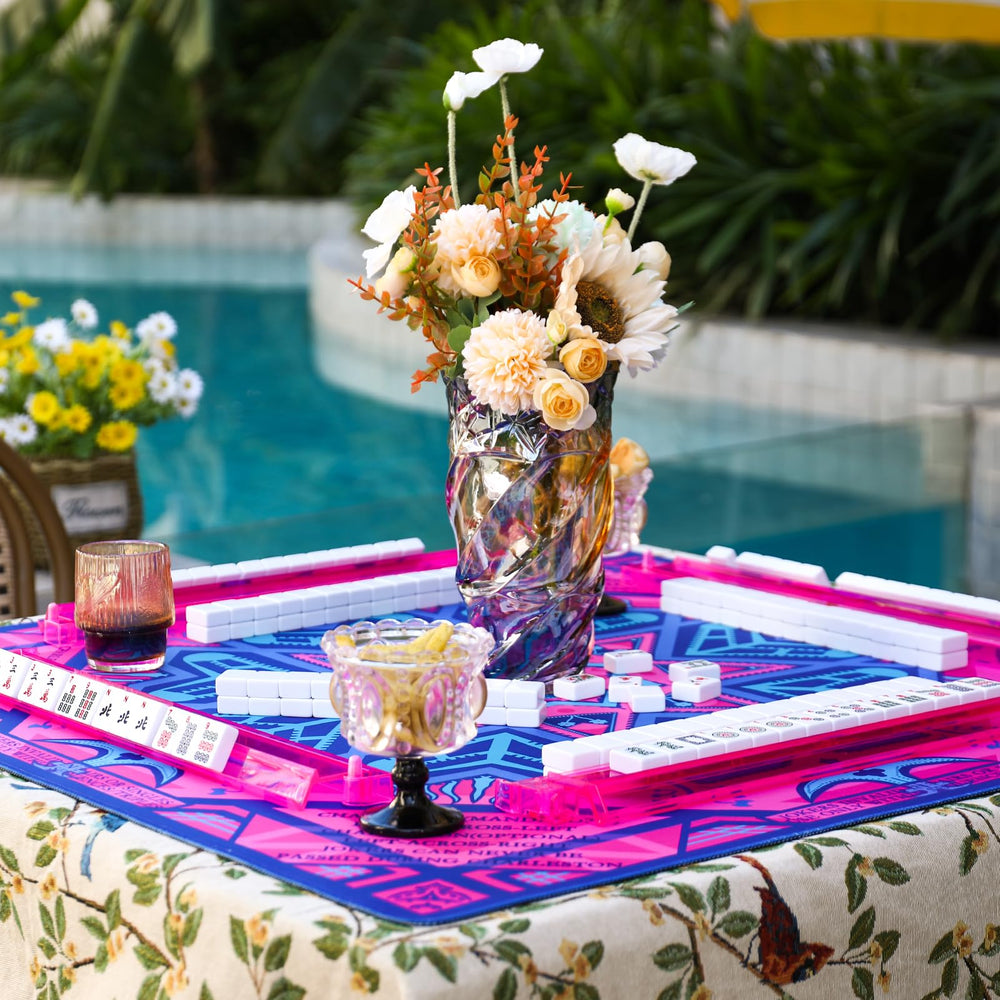 g00d4u Mahjong mat in pink and blue suits personal style.