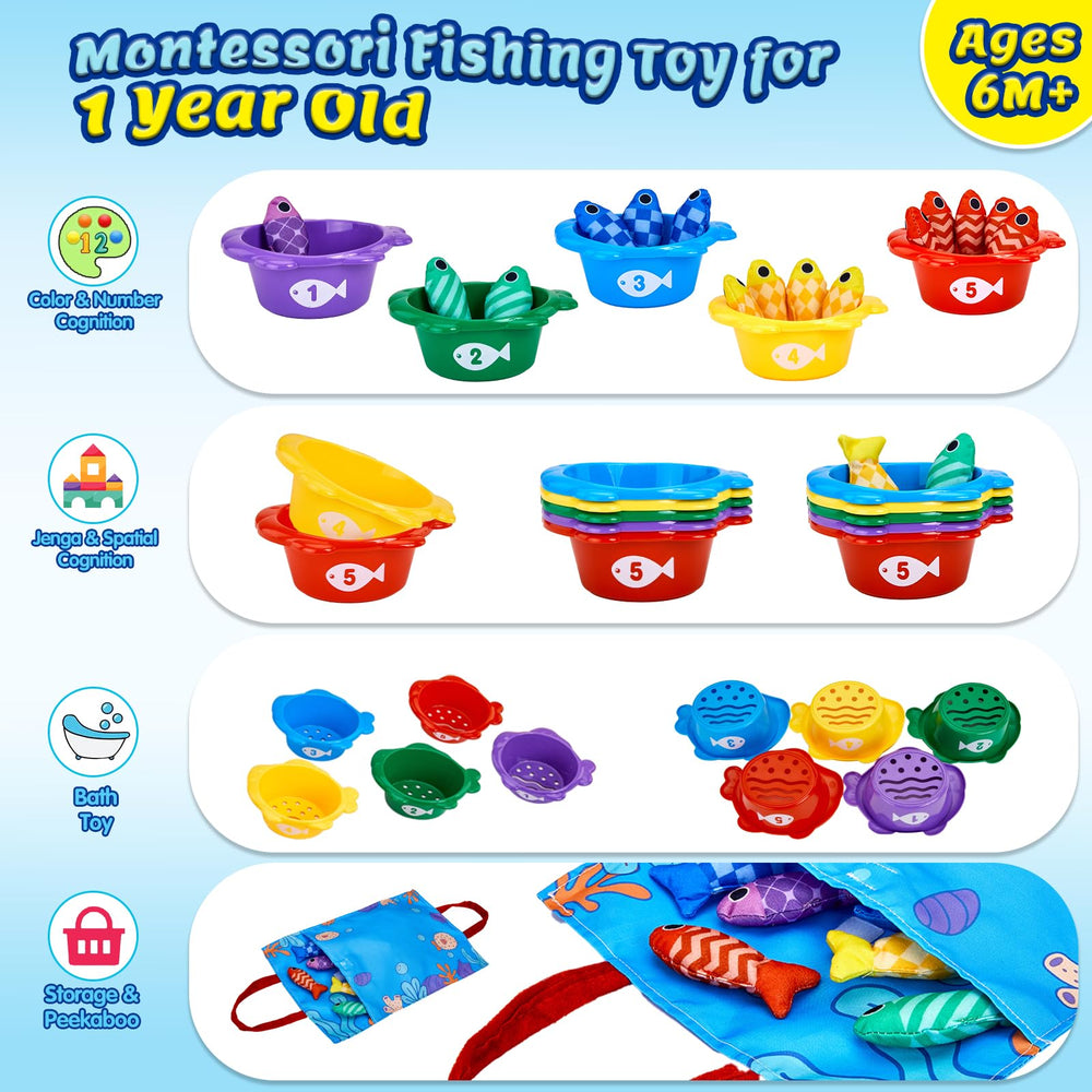 Gacoman play scene encouraging kid to catch, count, and compare fish