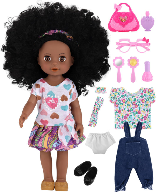 GAGAKU 14-inch black doll with natural hair, ideal for gentle styling and imaginative play.