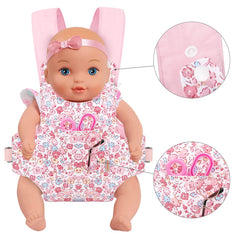 GAGAKU baby doll carrier front pocket stores doll accessories for quick access.