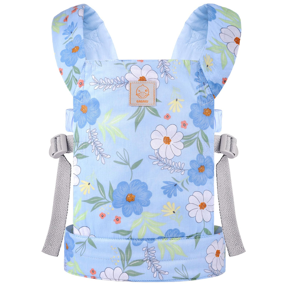 GAGAKU Baby Doll Carrier blue, front inward carry for comfy play.