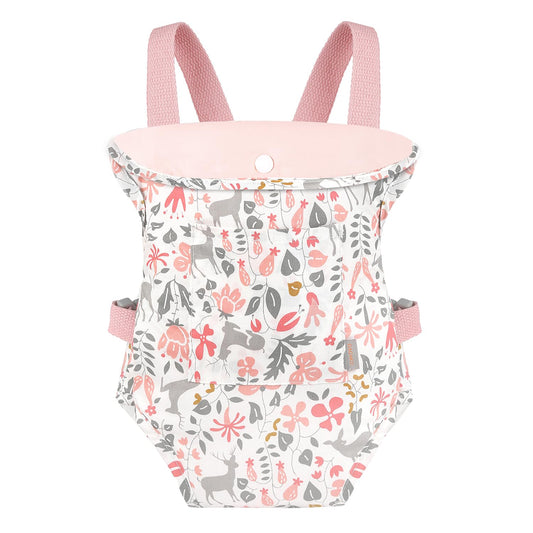 GAGAKU pink reindeer doll carrier, front-facing for easy bonding during playtime.