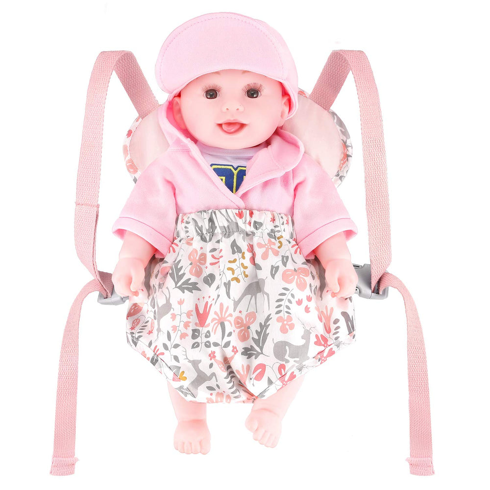 GAGAKU pink reindeer doll carrier, facing-in style for nurturing dolls.