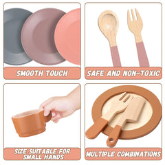 GAGAKU wooden dishes set for kids, ideal for role-play and sharing.
