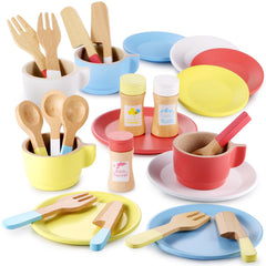GAGAKU wooden play dishes plates set for imaginative meals and easy cleanup