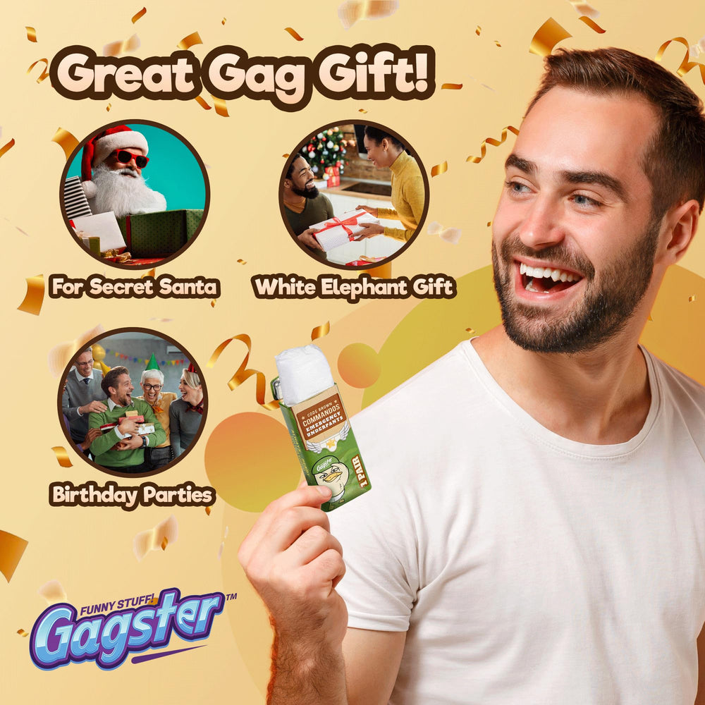 Gagster secret weapon of laughs, portable underwear gag gift for parties and trips.