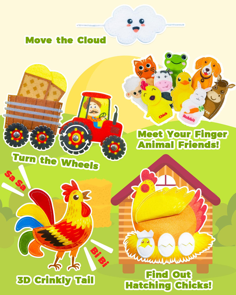 Gagule Busy Book Farm tractor drive—moveable parts boost focus on the go.