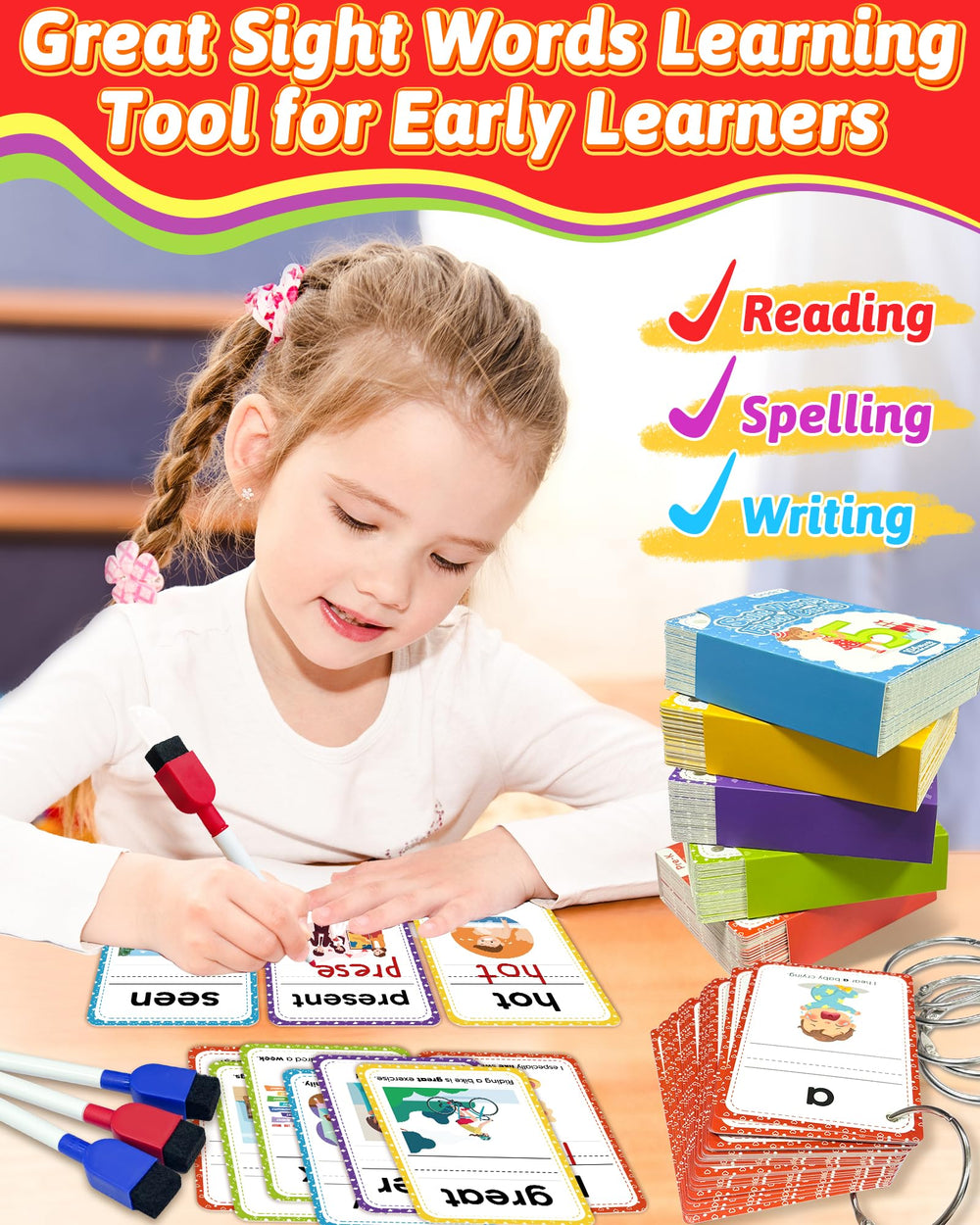 Gagule Dolch and Fry sight words flashcards color-coded by level.