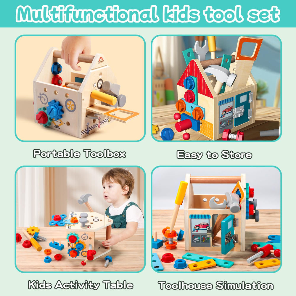GAIETYDIY wooden hammer and screwdriver inspire safe, tactile learning during pretend tasks.