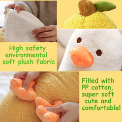 GailiMaiYa Banana Duck plush on bed doubles as cozy decor.