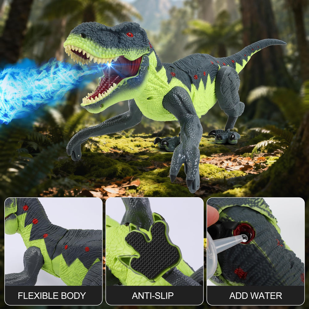 Gaitel dino LED lights illuminate nighttime play sessions.
