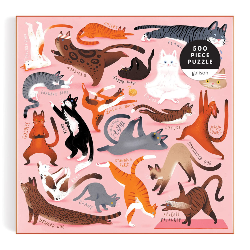Galison Cat yoga humor artwork adds charm to family puzzle time.