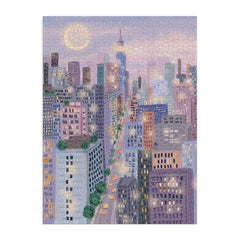 Galison City Lights puzzle artwork on box highlights intricate urban details for collectors.