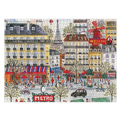 Galison Michael Storrings Paris puzzle Eiffel Tower centerpiece inspires mindful recreation.