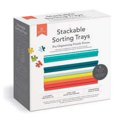 Galison Puzzle Sorting Tray Set shows six stackable trays ready to organize pieces efficiently