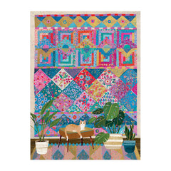 Galison Quilter's Corner puzzle pieces close-up highlight quilt patterns.