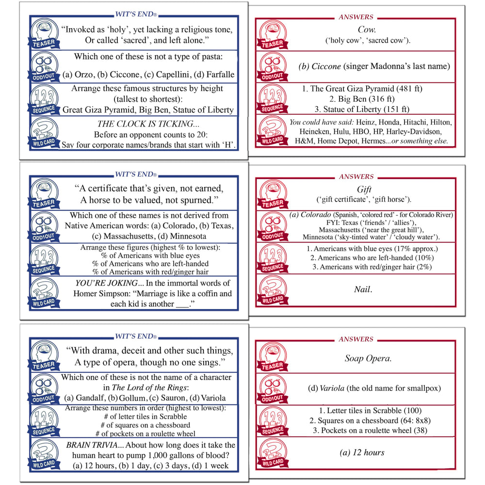 Wit's End Sequence card shows order-based puzzles for logical practice.