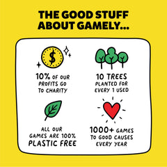 Gamely Six Second Scribbles compact box illustrates portability for travel and on-the-go play.