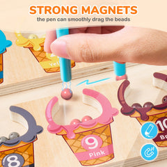 GAMENOTE magnetic wand moves beads through maze for engaging, mess-free play.