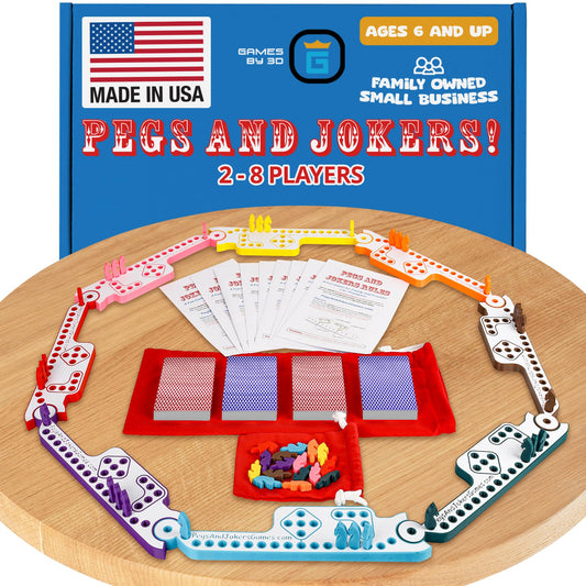 GAMES BY 3D Pegs and Jokers with horse-head pegs offer tactile fun during family game night.