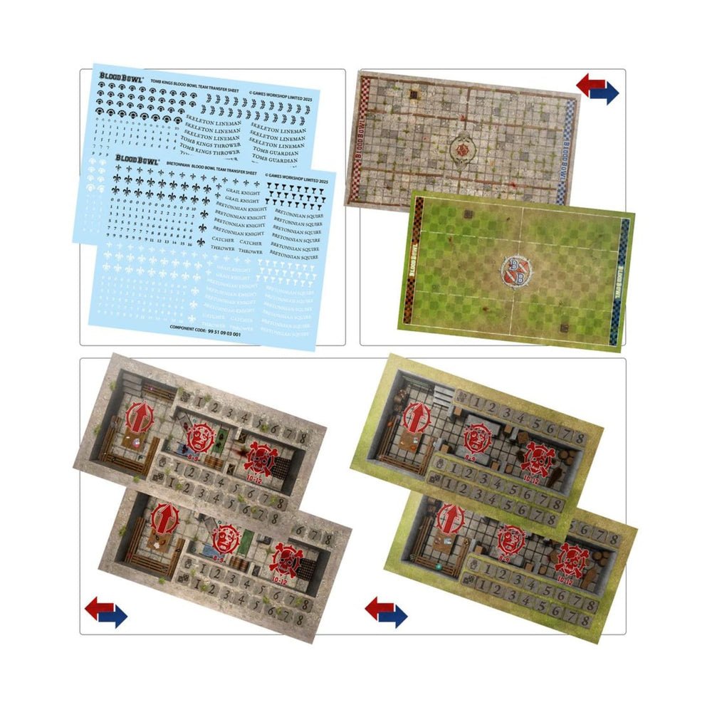 Games Workshop Blood Bowl Third Season Edition rulebook and dice provide essential gameplay components