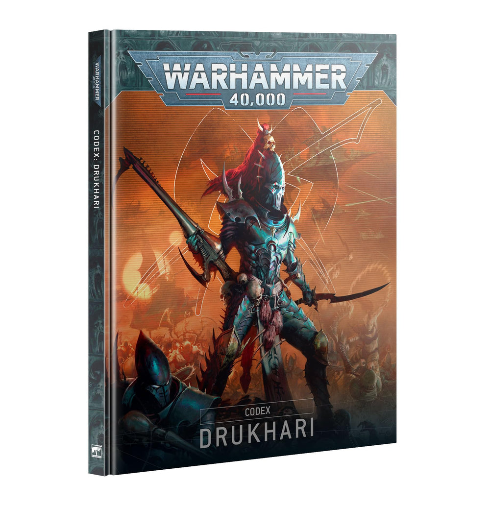 The Games Workshop Drukhari Codex cover featuring dark lore art for immersion and collection.