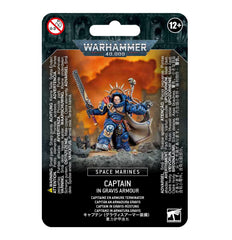 Games Workshop Primaris Captain in Gravis Armour, front view, ideal for commanding tabletop battles.
