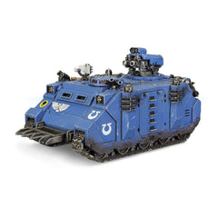 Games Workshop Space Marine Razorback front view showing armored transport and silhouette