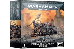 Games Workshop Space Marines Primaris Chaplain on Bike in black armor, ideal for dynamic display and tabletop battles.