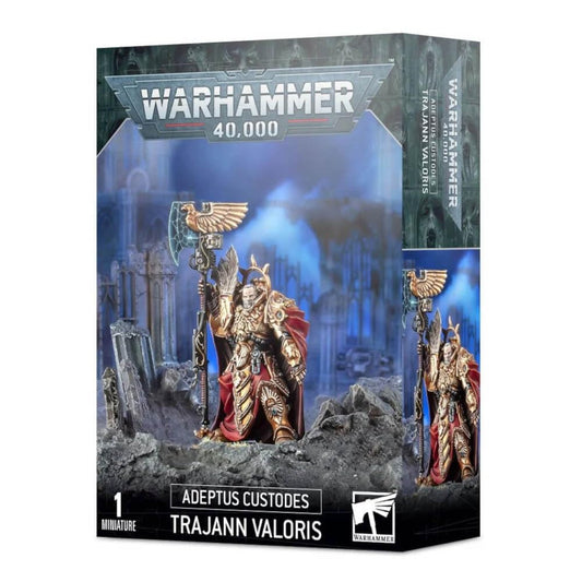 Games Workshop Trajann Valoris portrait shows heroic detail for display and painting.
