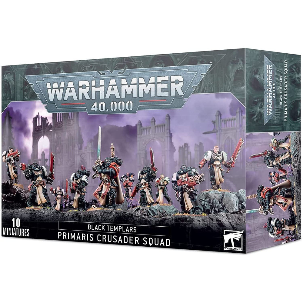 Games Workshop Primaris Crusader Squad assembled for tabletop battles with versatile loadout options for Black Templars