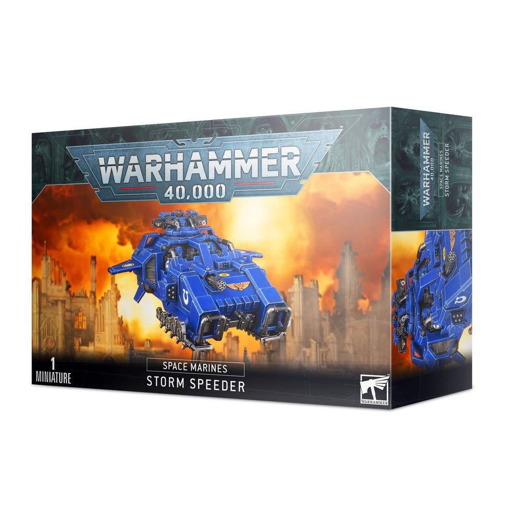 Games Workshop Space Marine Primaris Storm Speeder model, assembled for tabletop battles and display.