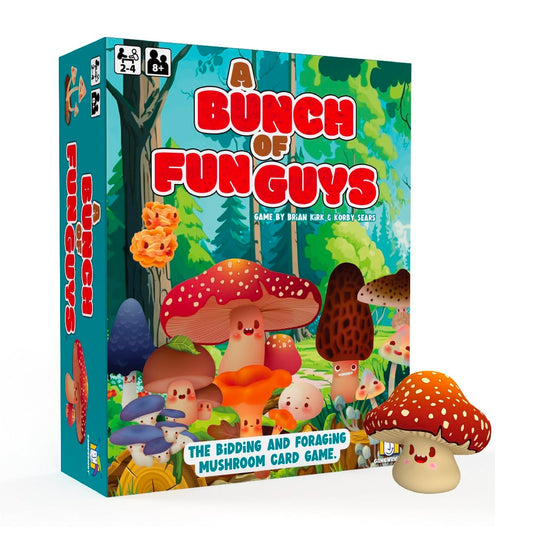 Gamewright A Bunch of Fun Guys mushroom cards showing bright fungi for bidding and collection