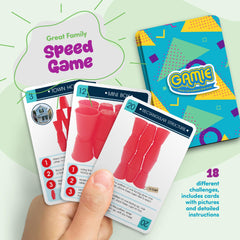 Gamie challenge cards present varied activities to boost problem-solving.