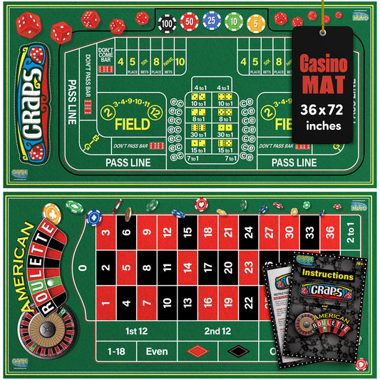 Gamie double-sided roulette and craps mat front view for home casino nights.