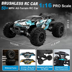 GAMRUXI 1:16 brushless RC car side view showing rugged profile
