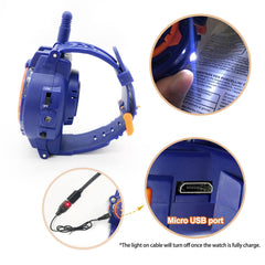 Gantan blue walkie talkie LCD display model showing real-time status.