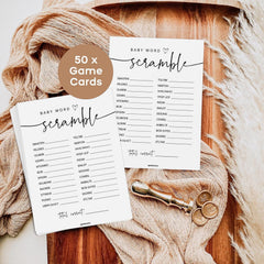 GardenCity 50 Baby Shower Word Scramble Cards measuring 5x7 inches for easy handling