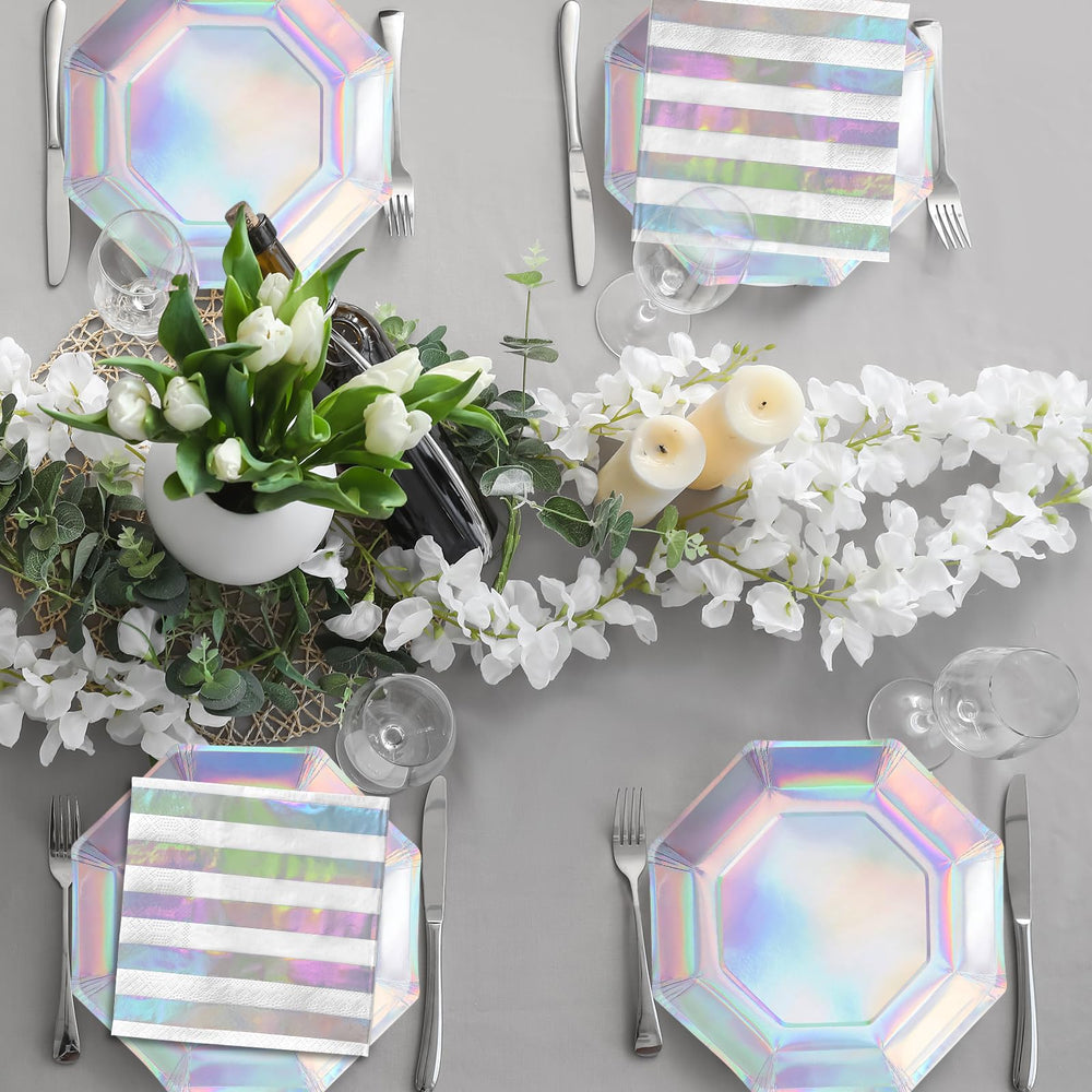 Gatherfun iridescent party kit displays a glamorous setup